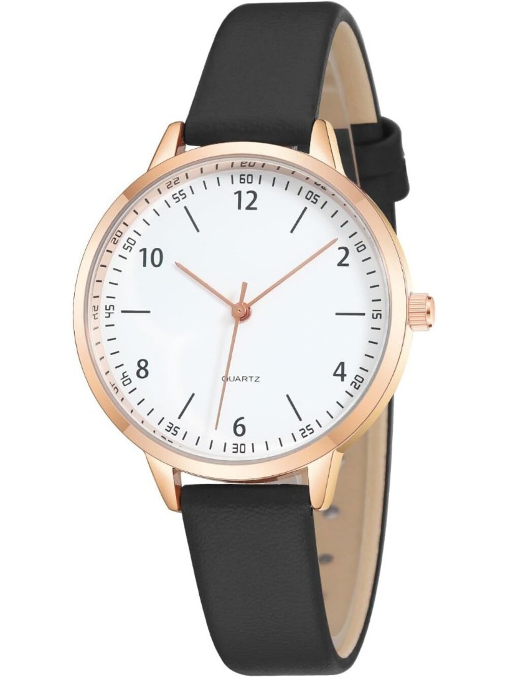 Womens Black White Dainty Analog Leather Waterproof Reloj Para Mujer Wrist Watch